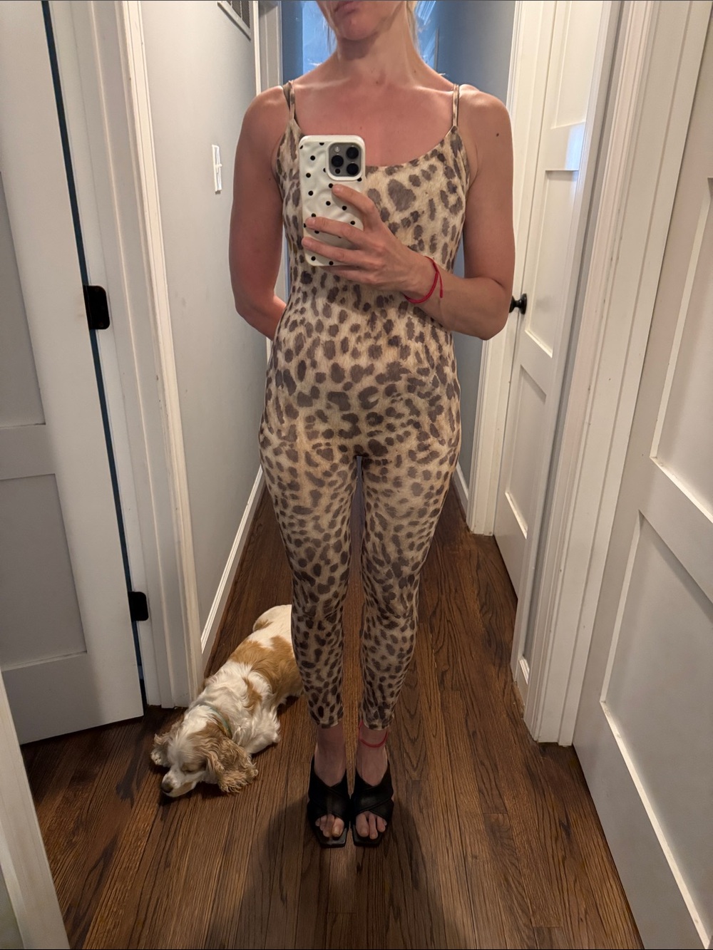 Zara Beige Leopard-Print Spaghetti-Strap Jumpsuit